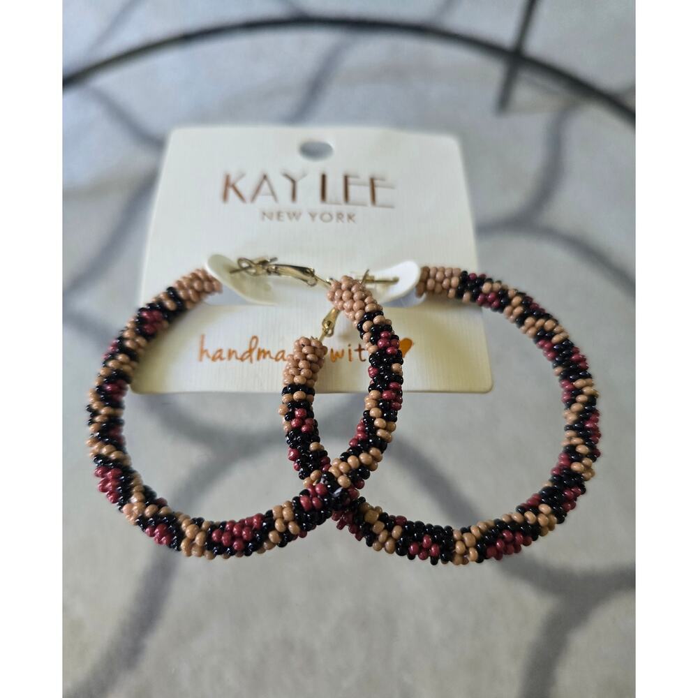 Kay Lee Leopard Pattern Beaded Hoops NWT